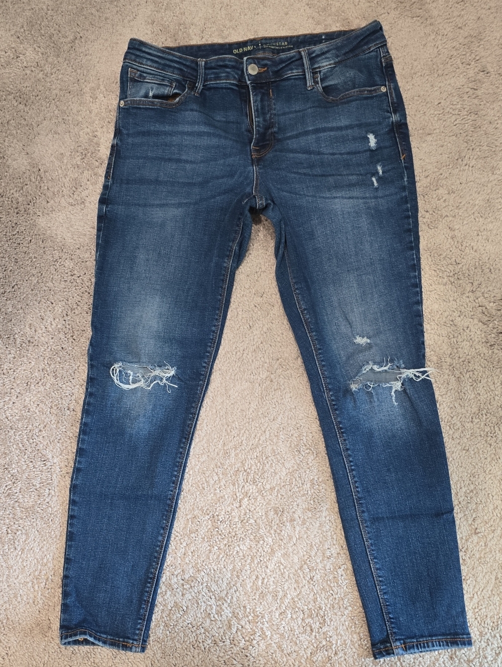 Old Navy Women's Dark Blue Ripped Skinny Jeans